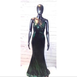 Elegant Sequin Festive Green Gown